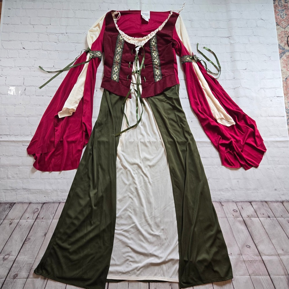 California Costumes Renaissance Maiden Dress XL Burgundy Green Medieval Gown